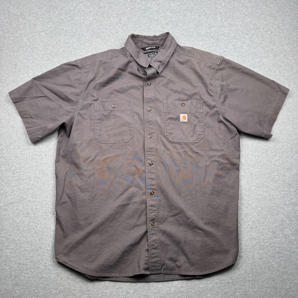 Carhartt Mens 2XL Rugged Flex Relaxed Fit Short Sleeve Button Down Shirt 103555